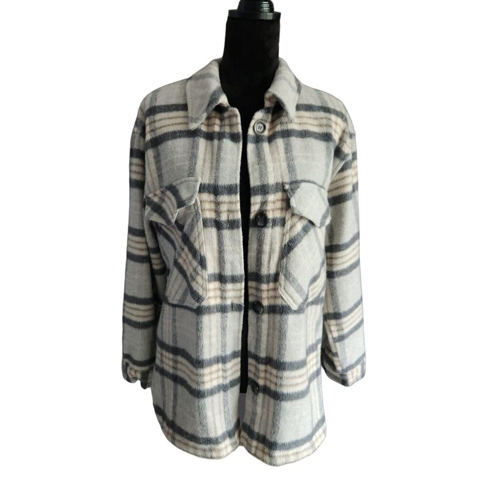 Ashley outerwear gray plaid fleece  jacket size medium